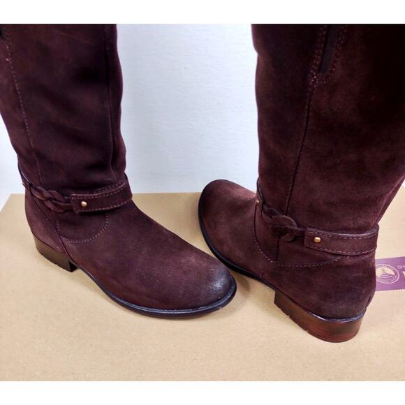 Clarks Plaza Media Rich Dark Brown Maroon Suede Knee Boots 8.5 Warm Lining - Picture 3 of 12